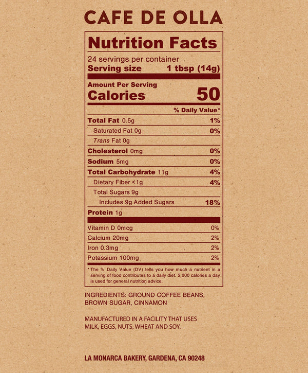 Cafe de olla nutrition facts panel