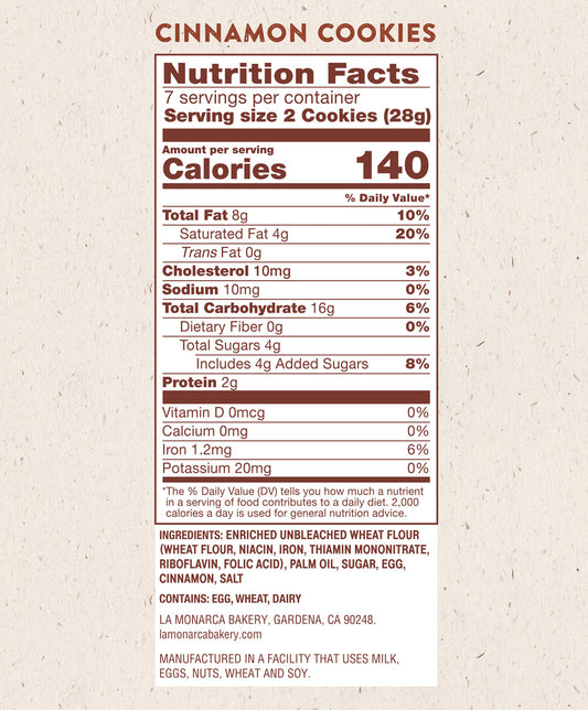 Mexican Cinnamon Cookies Nutrition Facts